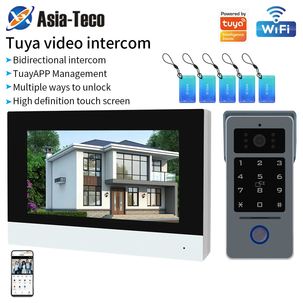 Wifi 1080P Video Intercom Video Doorbell Color Touch Screen Camera Access Control Security IP Villa RFID Support Tuya App