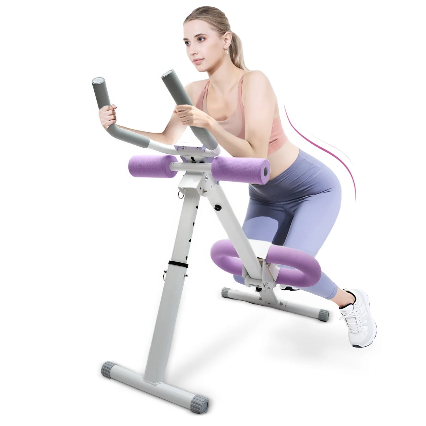 Abdominal Crunch Machine AB Workout Trainers Foldable Full Body Fitness Equipment with Knee & Back Resistance Bands For Home Gym