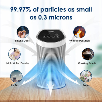 Sejoy 25W HEPA Air Purifiers For Bedroom 200 sq.ft Portable Air Cleaner For Smoke Pollen Hair Smell Air Purifier with Sleep Mode