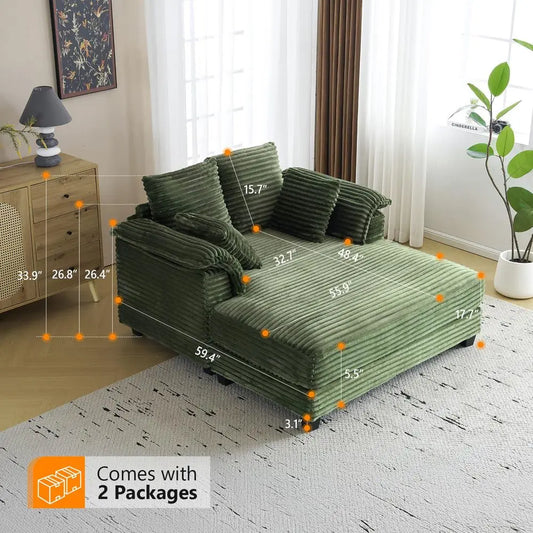 Lounge Chair, 56 Oversized Reading Chair Corduroy Chaise Sofa Recliner Bed holstered Comfy Sleeper Couch with Throw Pillows a - Merit Sell