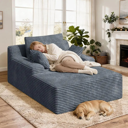 51 Modern Oversized Chaise Lounge Chair Indoor, NonAssembly Deep Seat Sofa Bed Corduroy Cloud Boneless Couch with 2pcs Pillows Merit Sell