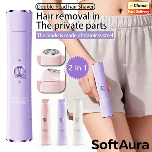 SoftAura Double Head Electric Epilator for Women Rechargeable Painless Hair Remover Shaver Body Private Bikini Gentle Trimming