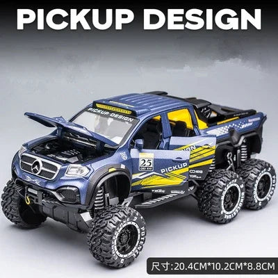 1/28 X-class 6X6 Tyre Pickup Metal Diecast Alloy Toy Cars Models Trucks For Boys Childrens Kids Off-road Vehicle Collection Gift