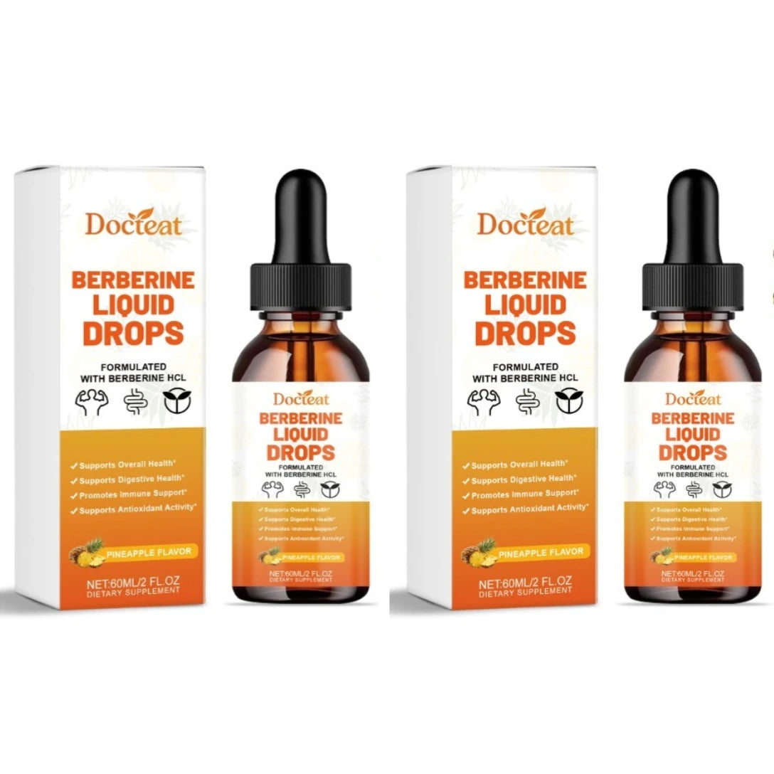 Docteat Berberine Liquid Drops Pineapple Flavor with Green Coffee Bean, Ceylon Cinnamon, Milk Thistle, 2 Ml, 30 Servings