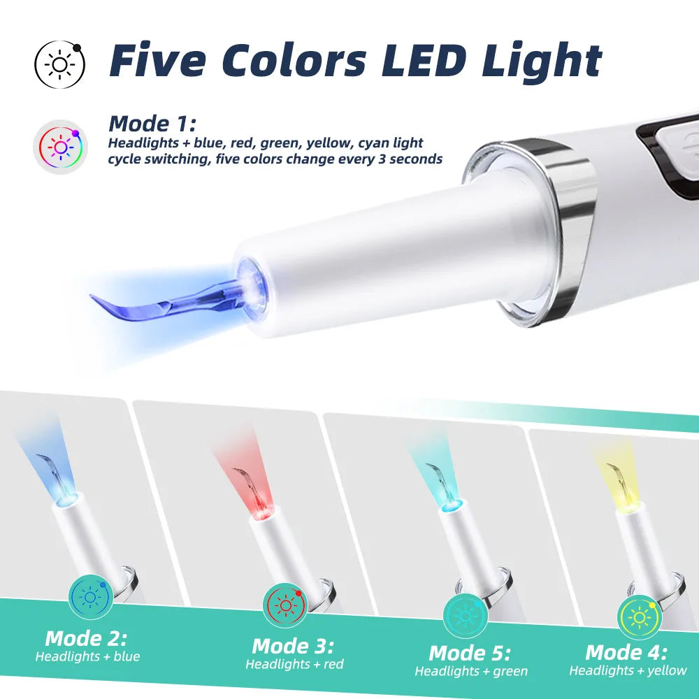 Electric Ultrasonic Dental Scaler with 5 Modes-Oral Tartar & Calculus Remover Teeth Whitening Tooth Stain Cleaner for Oral Care