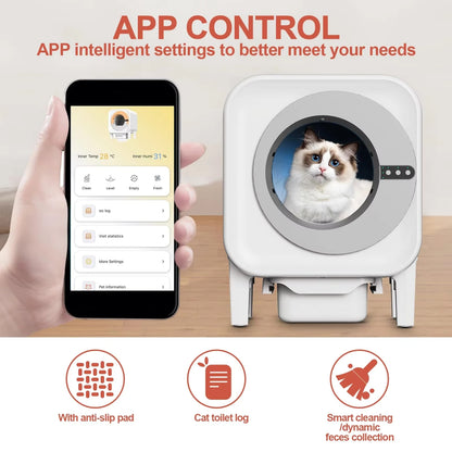 Smart Self-Cleaning Cat Litter Box Odor-Removal Design Hands-Free Cleanup Cat Toilet 75L Automatic WiFi APP Control
