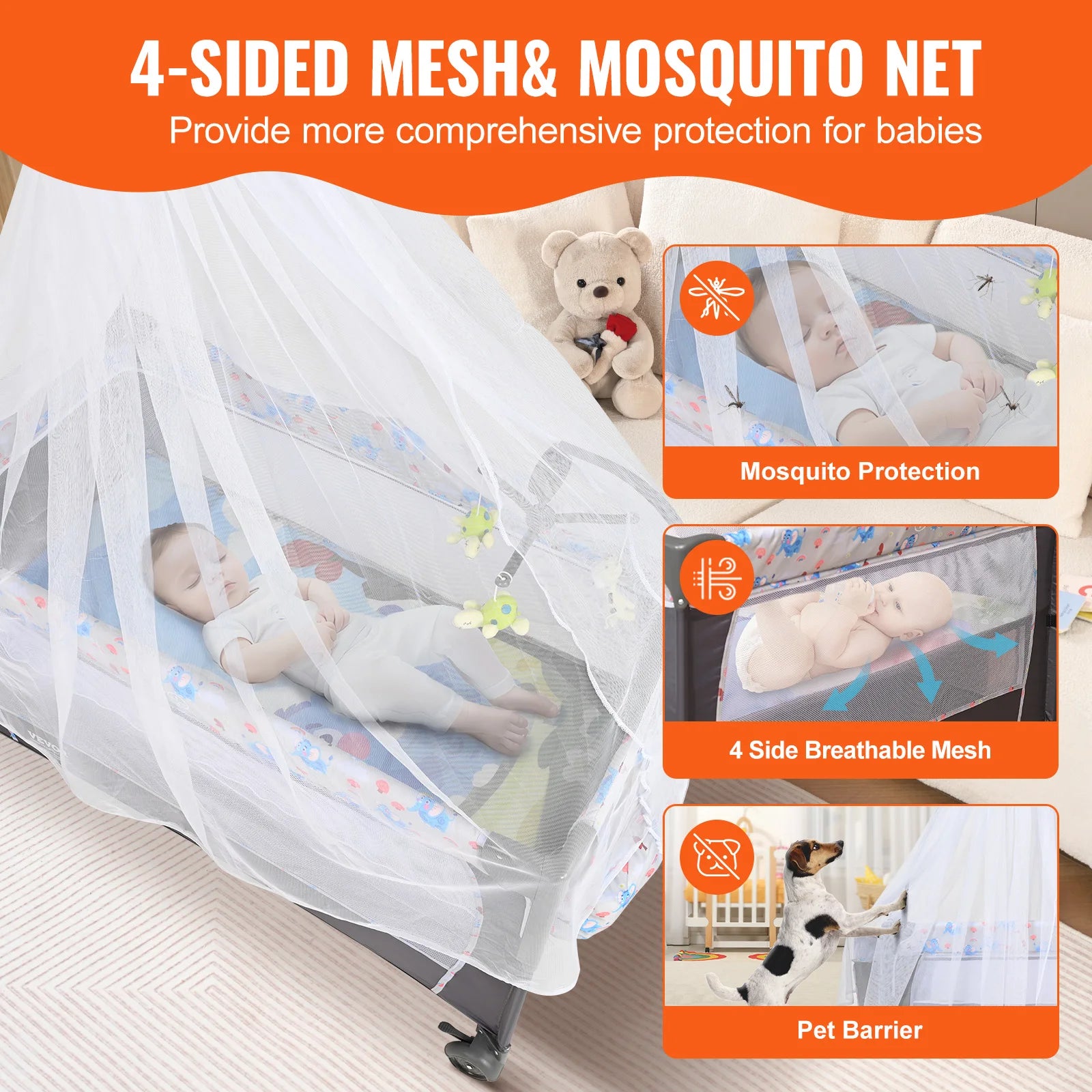 SucceBuy Baby Bassinet 77 pounds Load Capacity Easy to Fold Portable Bassinet Bedside Sleeper with Storage Basket and Wheels - Merit Sell