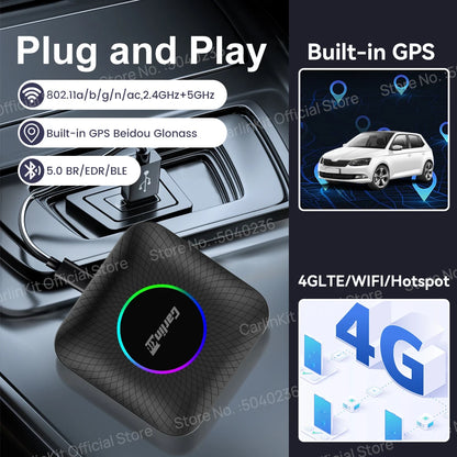 CarlinKit Android 13 SDM660 6225 CarPlay Ai Box LED 8-Cores Wireless Android Auto& CarPlay Car USB Adapter 64G 128G FOTA Upgrade