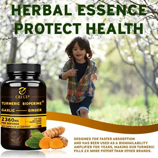 4-in-1 Turmeric Ginger Supplement - with Garlic Curcumin Black Pepper - Joints, Immune Support, Improves Digestion Supplement