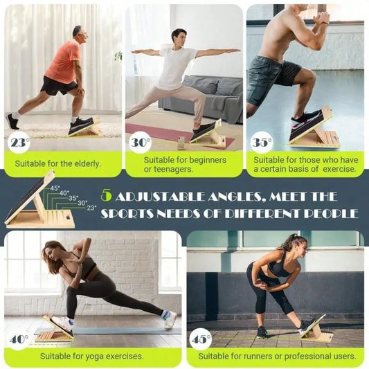 Adjustable Portable Wooden Slant Board For Calf Stretching - 300 Lbs Weight Capacity Foldable Calf Stretcher Board With 4-Level Smart Angles For Leg Exercises Squats Calf Stretching And Physical Therapy Home Fitness Equipment Merit Sell
