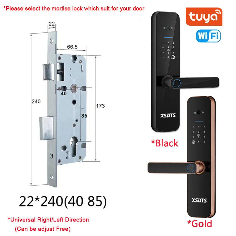 XSDTS Electronic Smart Door Lock Tuya Wifi Digital Biometric Camera Fingerprint Smart Card Password Key Unlock