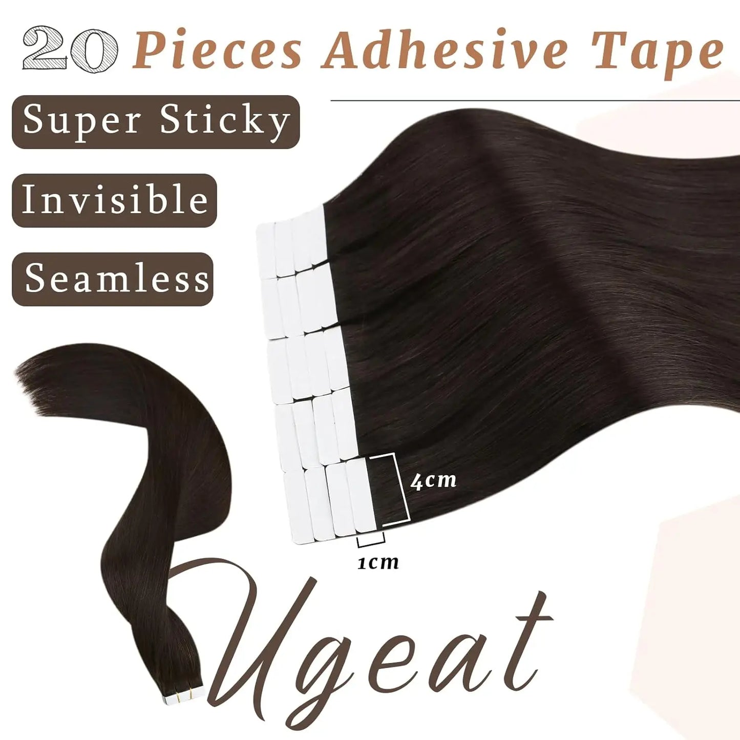 Ugeat Human Hair Tape in Extensions Brown Hair Extensions Real Human Hair Dark Brown Remy Hair Invisible Double Sided