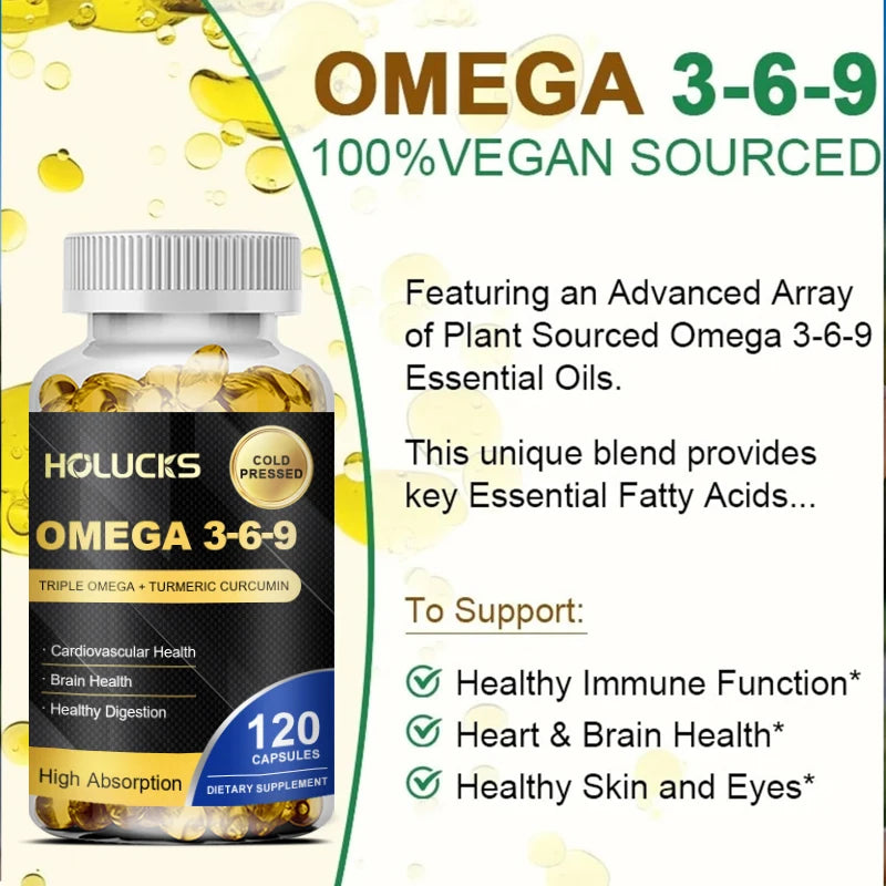 Omega 3 6 9 Fish Oil Capsules, High EPA DHA Formula,  Maintain Cardiovascular Health, Support Brain Memory Joint Care, for Adult