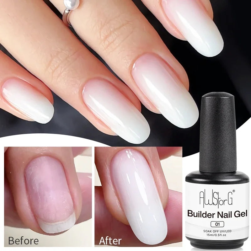 AWStorG 15ML Fiber Builder Nail Gel In A Bottle UV Semi Permanent Clear Pink Nail Strengthener Extension Construction Gel