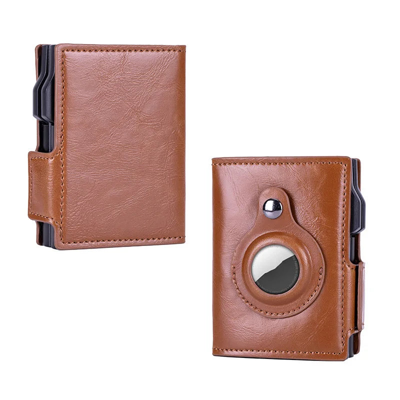 New Airtag Wallet ID Bank Credit Card Holder RFID Blocking Airtags Card Bag Men PU Leather Purse With Double Aluminum Box