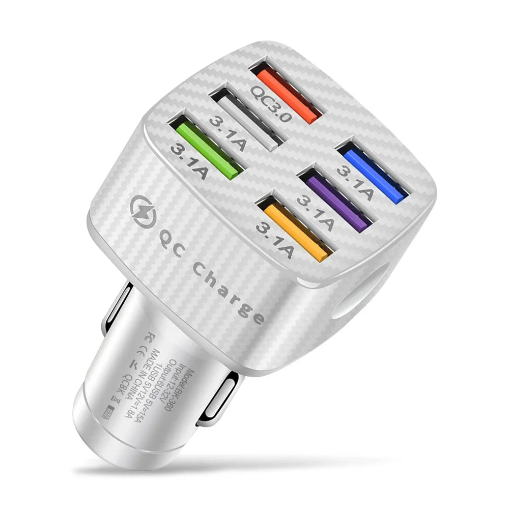 Portable QC3.0 Fast Charging Phone Adapter 6 Ports USB Mobile Phone Car Charger - Merit Sell