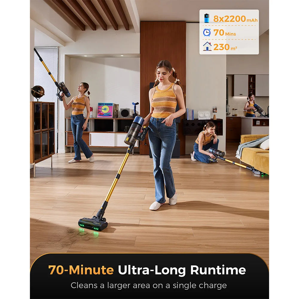 Proscenic P15 Cordless Vacuum Cleaner, 580W 50Kpa Suction, 70 Min Runtime, Anti-tangle Brush, Green Light, 6 Layers Filter