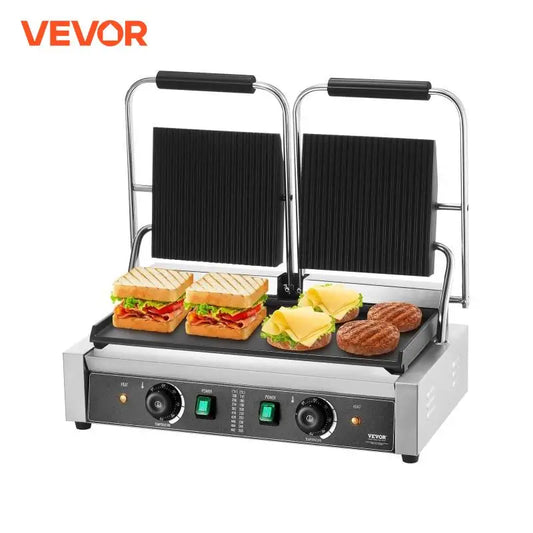 VEVOR Commercial Panini Grill 3600W Electric Sandwich Panini Maker with Temp Control And 19"x9" for Hamburger Steak Bacon 110V