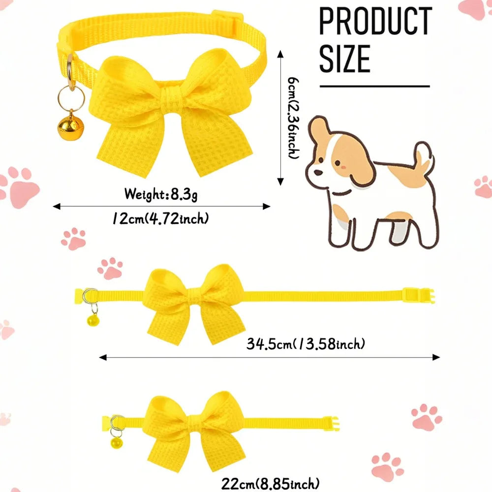 New Waffle Bow Pet Collar Simple Cute Cat Collar Adjustable Yorkshire Chihuahua Small Dog Collar All-match Pet Accessories