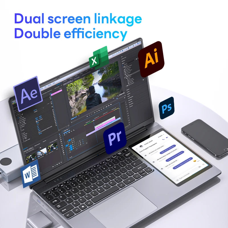 15.6"+7" Dual Screen Laptop Intel Celeron N100 32GB 16GB DDR4 RGB Backlit Keyboard Computer Notebook Laptops Touch Screen