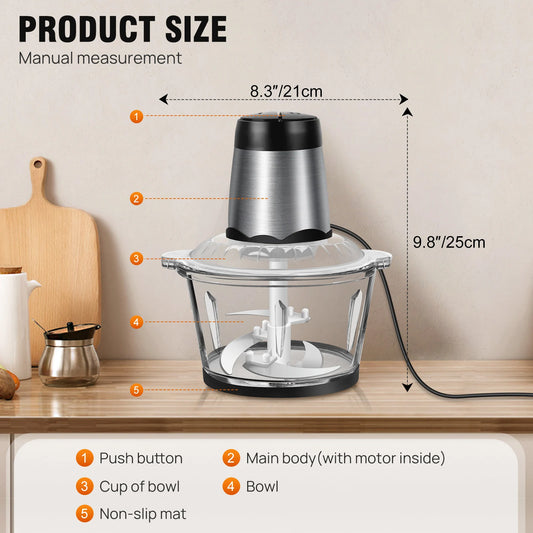 2L Electric Food Chopper Vegetable Chopper Small Food Processor Meat Grinder Mixer Electric Dicer with 2 Speeds Meat Mincer - Merit Sell