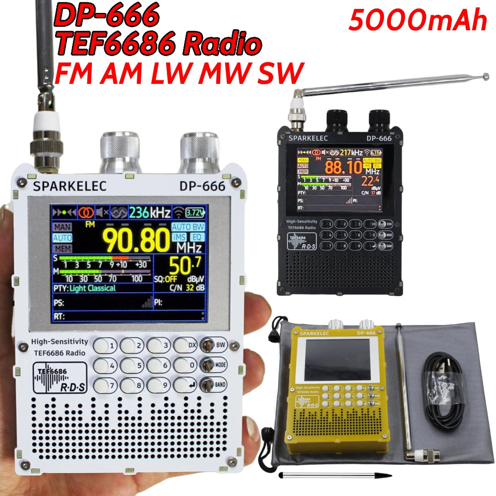 DP-666 TEF6686 Radio High Sensitivity Full Band FM AM LW MW SW Shortwave ESP32 RDS 2.8inch IPS Touch LCD Screen DSP Radio