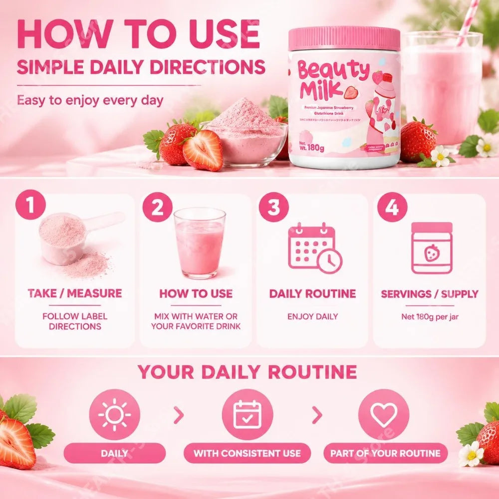 Beauty Milk Collagen Powder with Glutathione Hydrolyzed Marine Collagen Vitamin C Support Antioxidant and Skin Glow Net 180g Jar