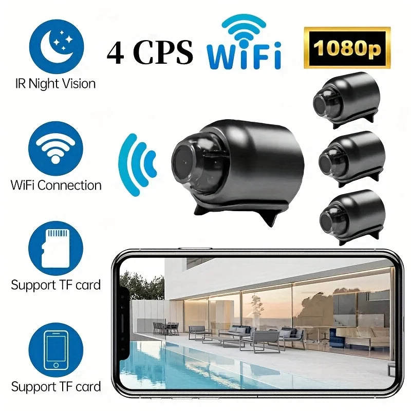 4 Pack Mini WiFi Security Camera, 1080P Wireless Small Surveillance Camera with IR Night Vision, Phone APP Remote View, USB Plug & Play Camera for Home, Rental, Travel & Office, Ideal Christmas & New Year Home Security Gift