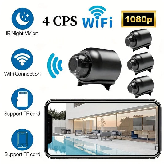 4 Pack Mini WiFi Security Camera, 1080P Wireless Small Surveillance Camera with IR Night Vision, Phone APP Remote View, USB Plug & Play Camera for Home, Rental, Travel & Office, Ideal Christmas & New Year Home Security Gift