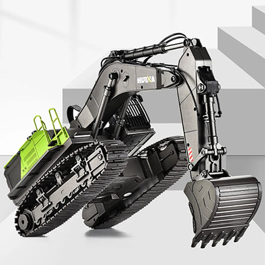 US Stock HUINA 1593 RC Excavator Rotation Alloy Green 1/14 22CH Remote Control Truck Screw Drive Double Track Engineering Toys