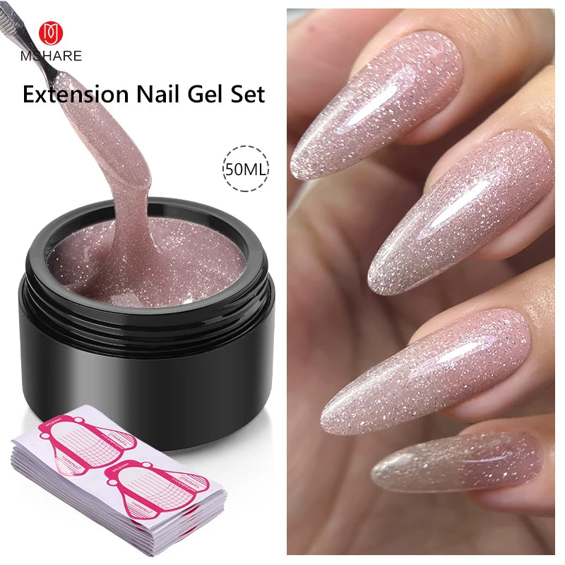 MSHARE 50ML Self Leveling Extension Nail Gel Set UV Led Construction Gel For Manicure Extend French Nail Art Build Nail - Merit Sell