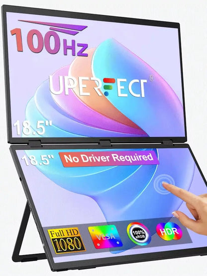 UPERFECT 18.5”100HZ Delta Portable Dual TouchScreen Monitor FHD HDR 360°Rotation Folding Triple Screen Laptop Display Extender