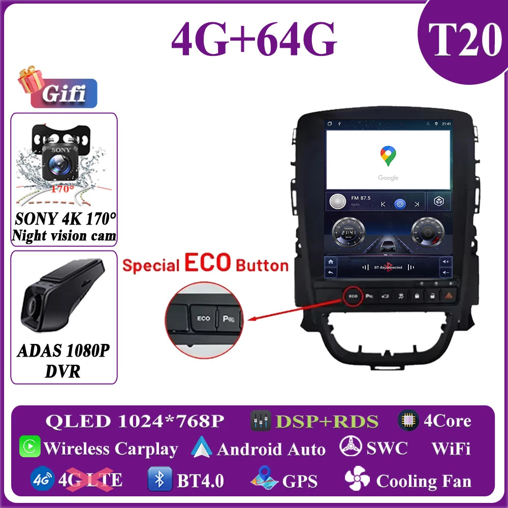 Android 14 Car 9.7 inch For Opel Astra J Vauxhall Buick Verano 2009-2015 Auto Radio GPS Navigation Stereo Head Unit Touch Screen