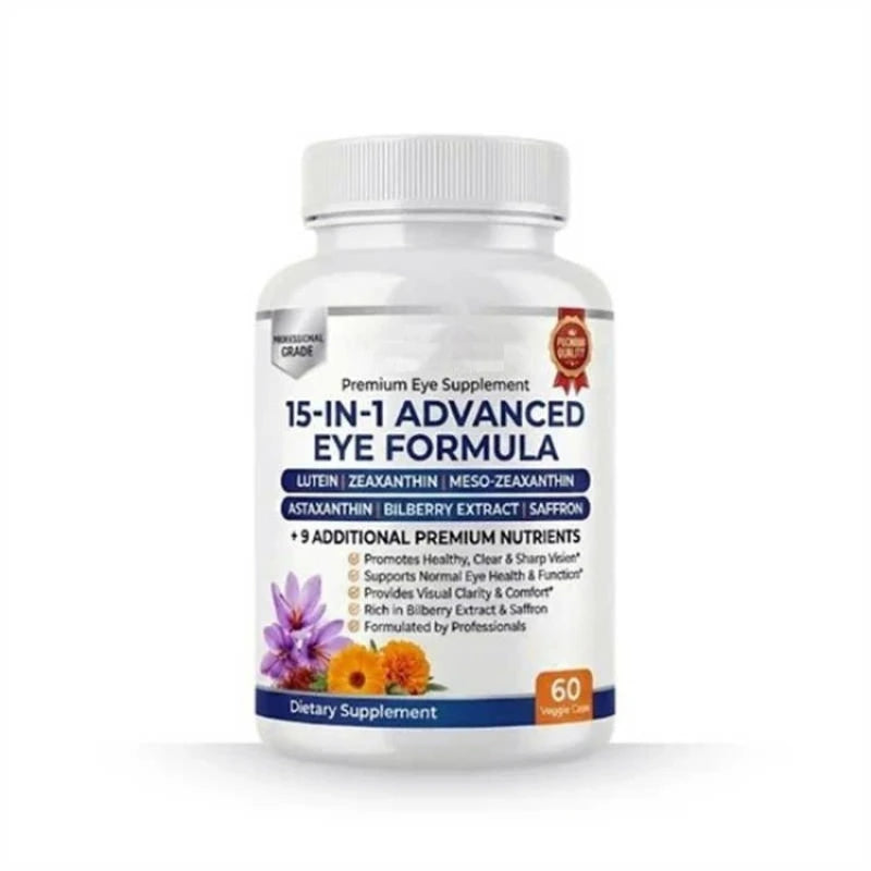 Lutein Zeaxanthin Astaxanthin Capsules with Bilberry Saffron, Daily Eye Nutrition Supplement for Adults, 60 Veg Capsules