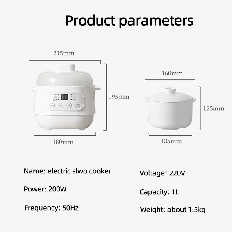 200W Electric Slow Cooker Food Steamer Stew Cup Multicooker Ceramic Pot Cubilose Stew Pregnant Tonic Baby Supplement Food Warmer