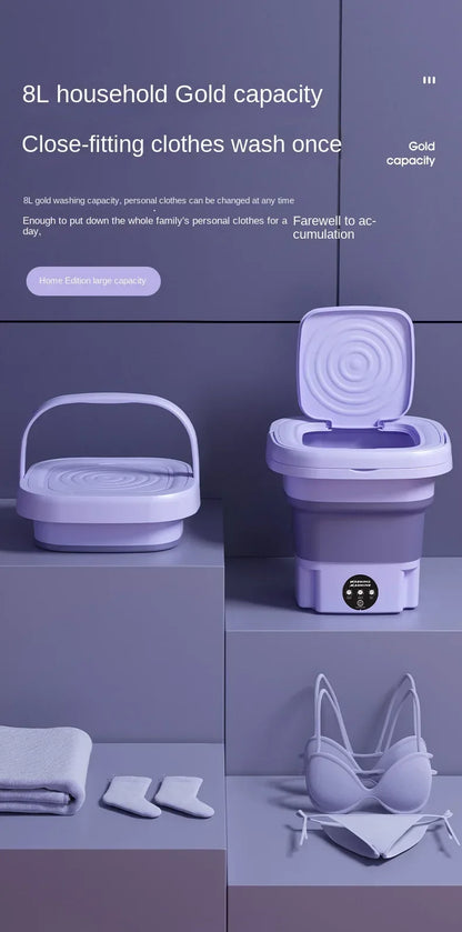 8L Portable Folding Washing Machine Bucket for Clothes Socks Underwear Cleaning Washer Portable Small Travel Washing Machine