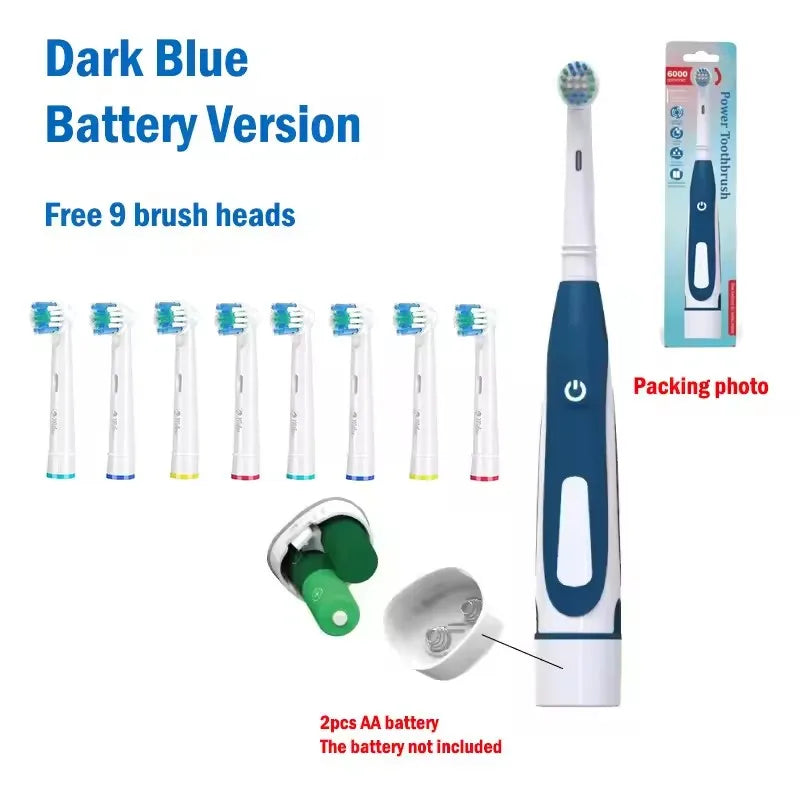 Adult Soft Bristle Electric Toothbrush - Battery Powered Teeth Whitening Gum Care with Rounded Vibrating Heads