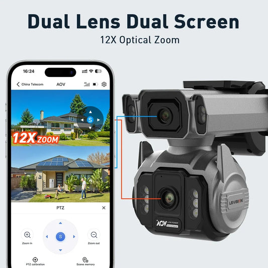 LS VISION AOV 24/7 Video Recording Solar Outdoor Surveillance Camera 12X Optical Zoom Home surveillance Cameras Full Color - Merit Sell