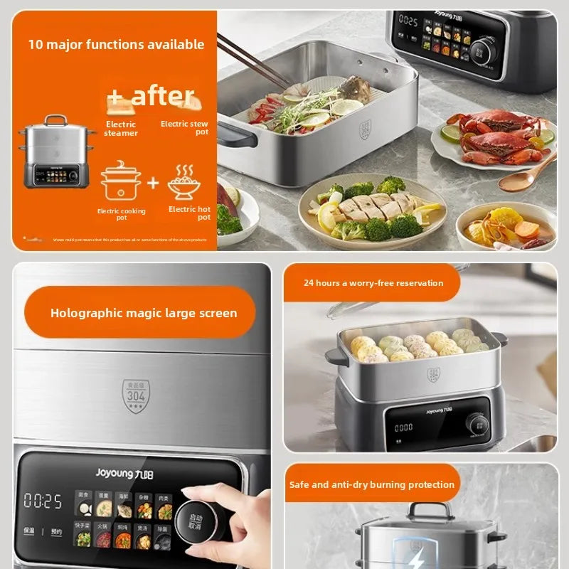 Electric Steamer Multi-Functional Household Three-Layer 304 Stainless Steel Steaming and Cooking Integrated Pot