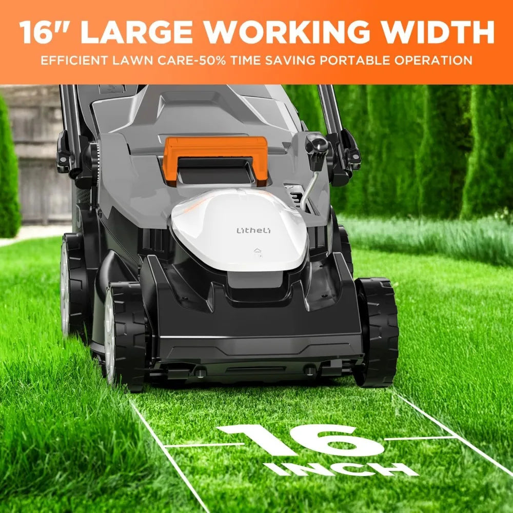 Litheli 16 Inch Lawn Mower 2x20V Electric Coreless Lawn Mower Lightweight Push Mower with 6-Position Height Adjustment, 2 X 4.0A