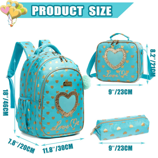 School Backpacks for Girls Backpack with Lunch Bag Pencil Case Elementary Primary Backpack for Teen Girls - Merit Sell