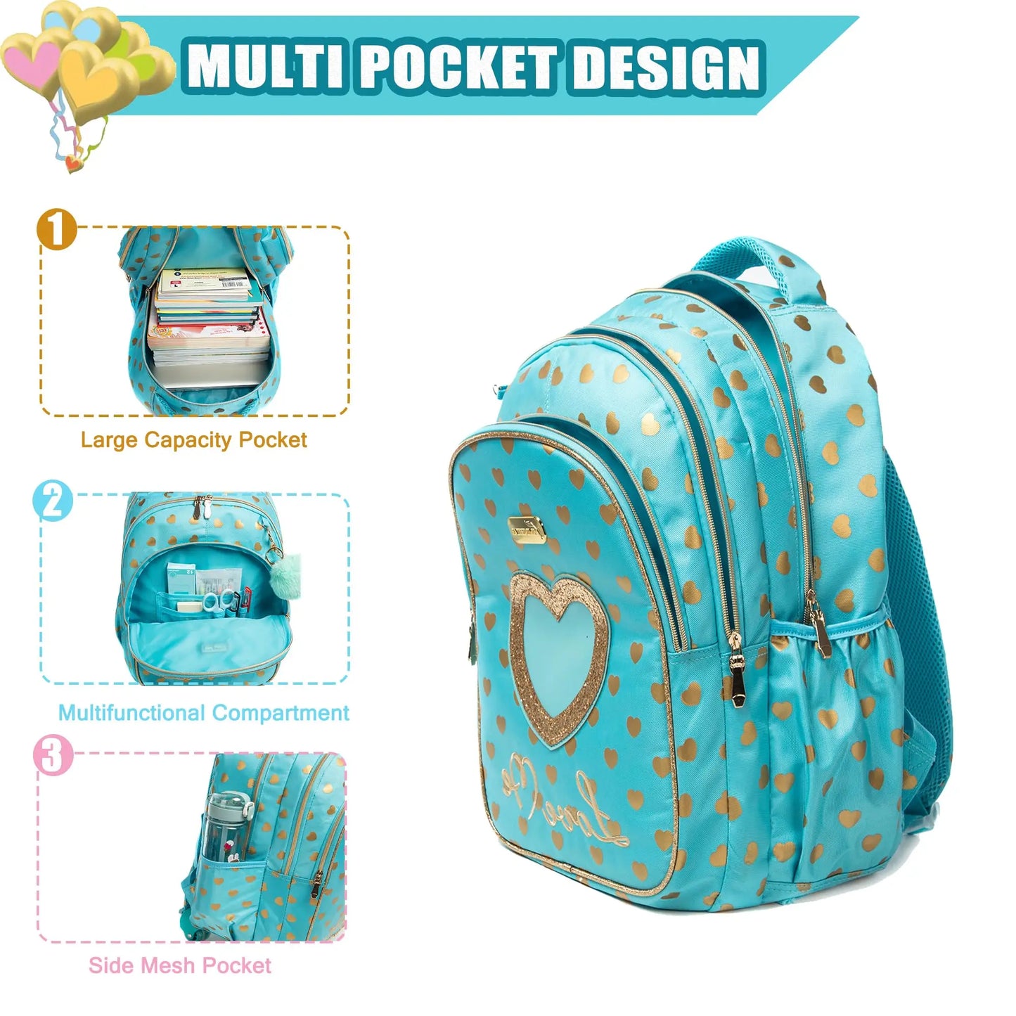 School Backpacks for Girls Backpack with Lunch Bag Pencil Case Elementary Primary Backpack for Teen Girls - Merit Sell