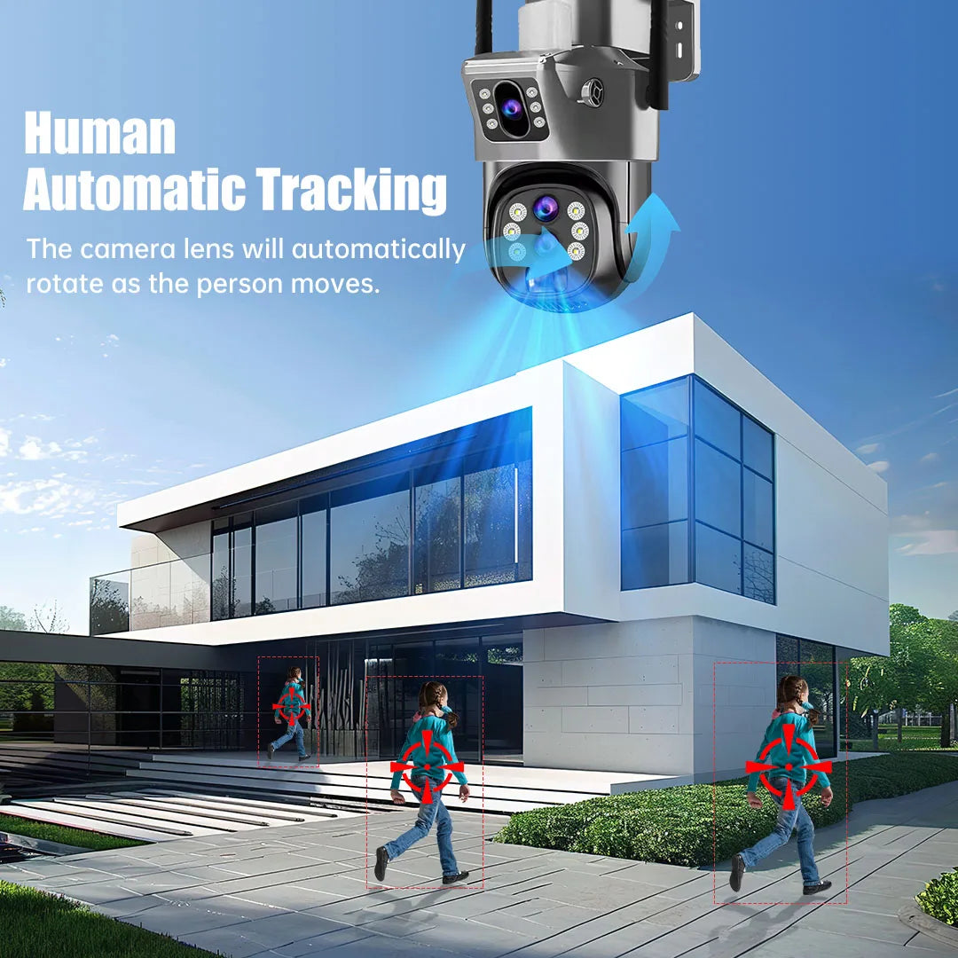 6K 10X Zoom WiFi Outdoor Solar Camera Three Lens 12MP HD Night Vision PTZ Surveillance PIR Auto Tracking Wireless Network Cam