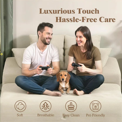 Oversized Chaise Lounge Chair with Storage Ottoman, 60" Corduroy Sofa with 4 Pillows, Wide Armrests for Living Room