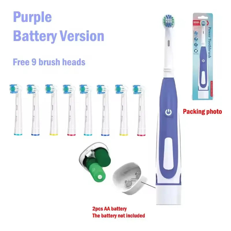 Adult Soft Bristle Electric Toothbrush - Battery Powered Teeth Whitening Gum Care with Rounded Vibrating Heads