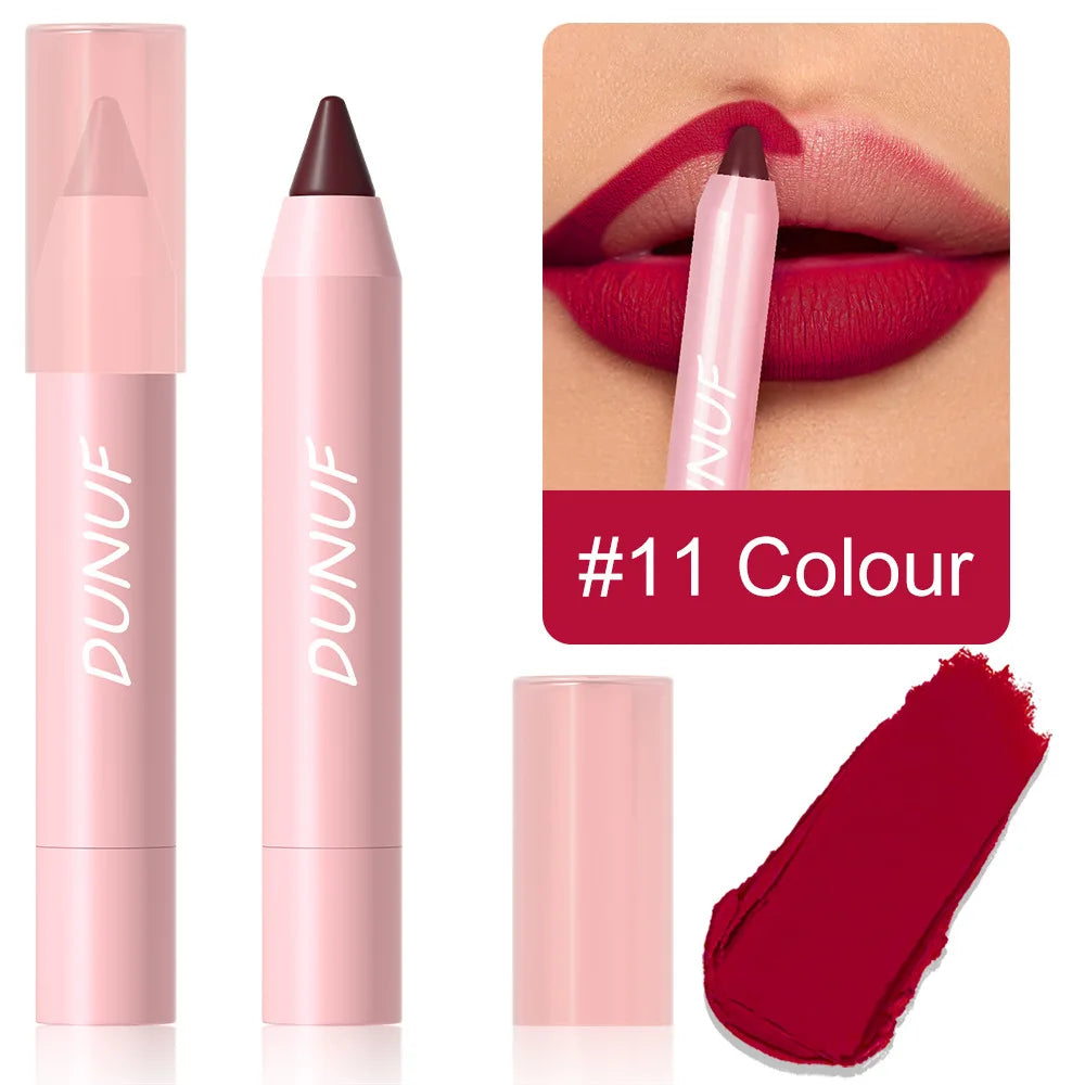 18-Colors Lipstick Pencil Waterproof Sexy Red Matte Contour Tint Lipstick Lasting Non-stick Cup Lipliner Pen Lip Makeup Cosmetic - Merit Sell