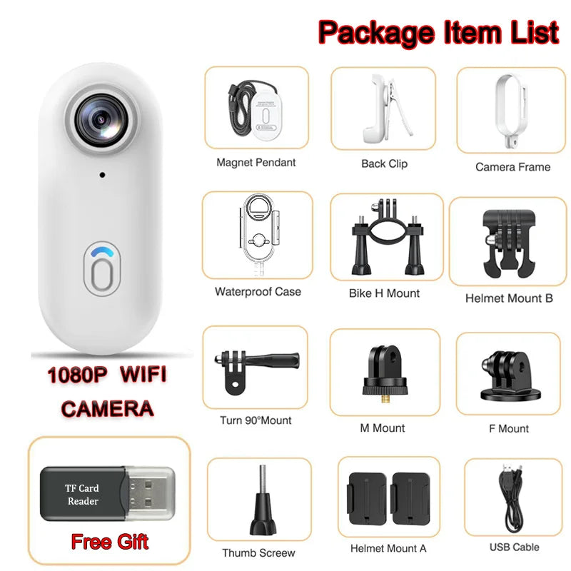 4K Mini HD WiFi 2.4G Action Camera Waterproof Magnetic Clip Click Chest Body Motorcycle POV Wearable Thumb Video Vlog Cameras