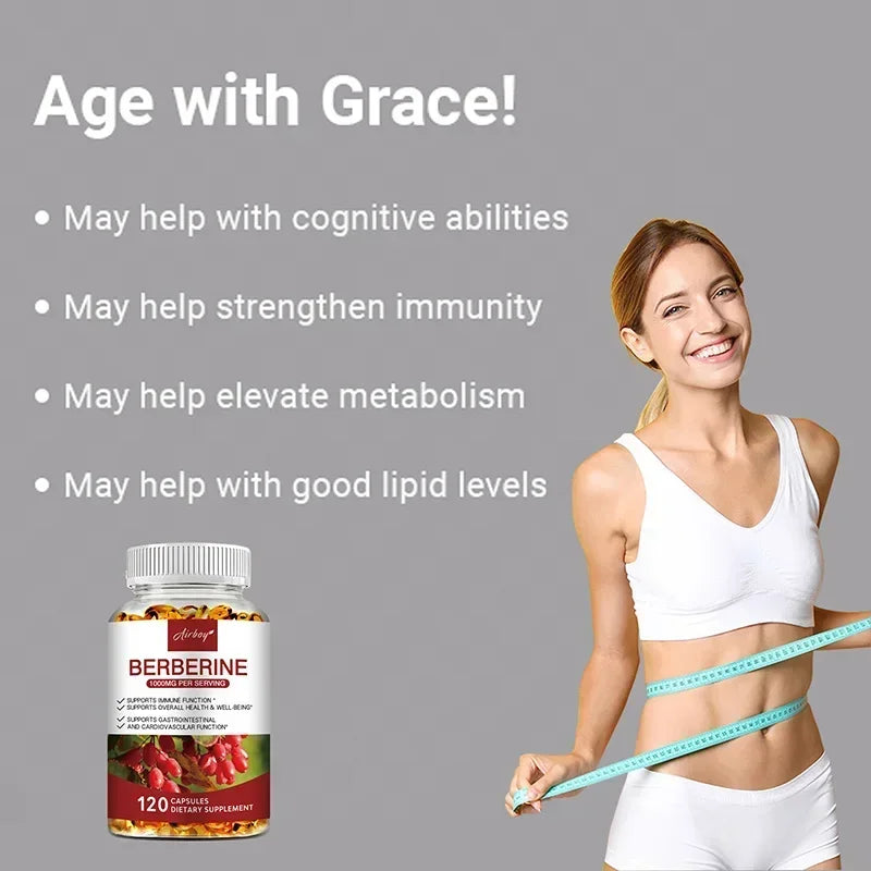Berberine Capsules - Support Overall Health and Immune Function, Promote Digestion, Enhance Energy, Anti-oxidant and Anti-aging