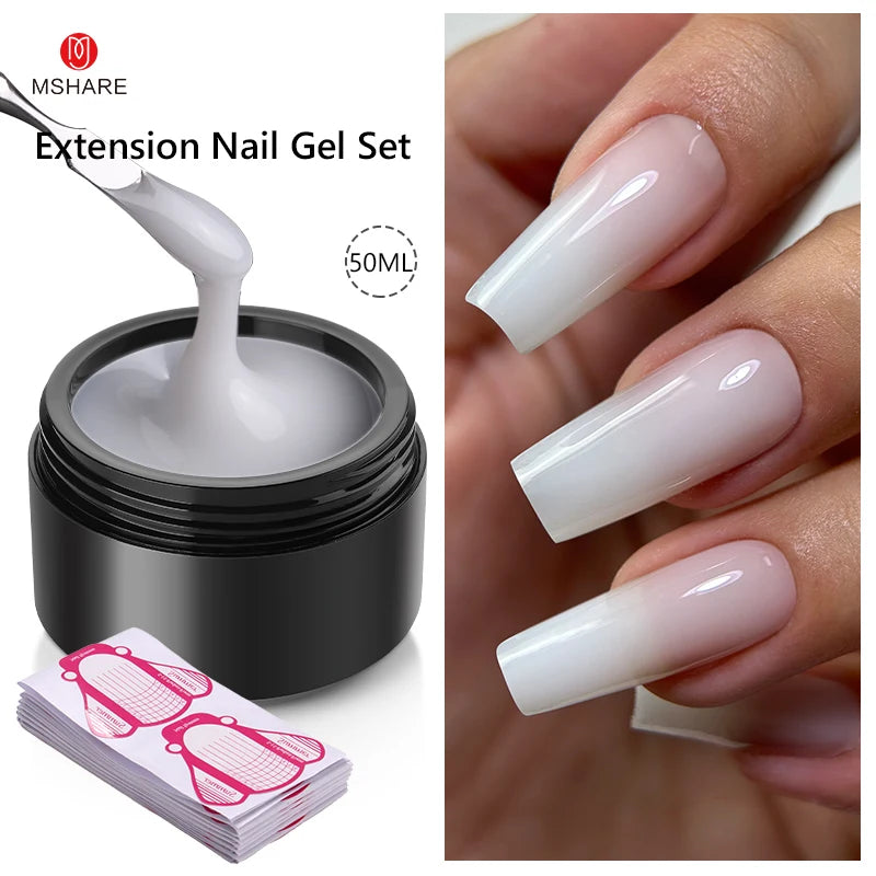 MSHARE 50ML Self Leveling Extension Nail Gel Set UV Led Construction Gel For Manicure Extend French Nail Art Build Nail - Merit Sell