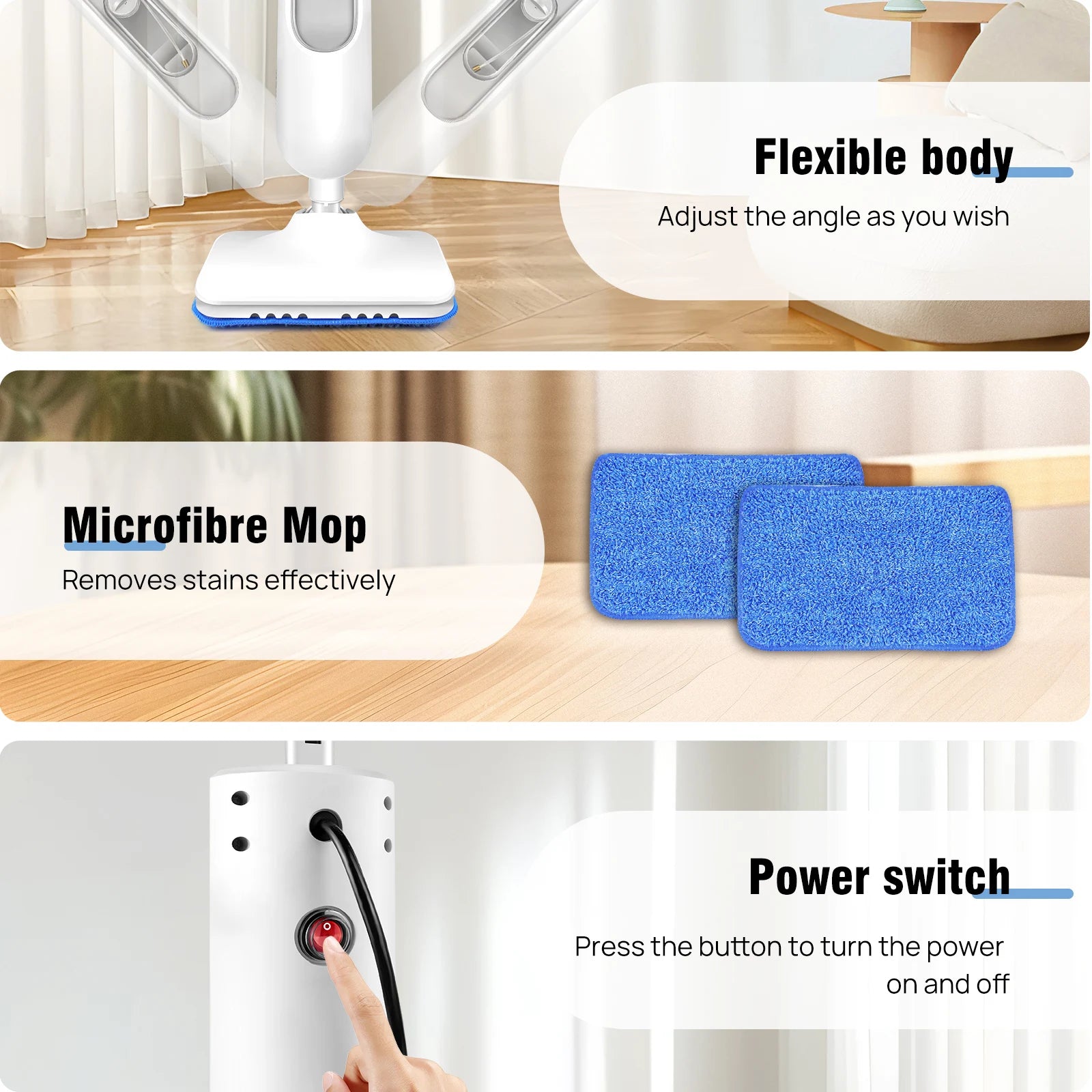 Steam Mop&Detachable Steam Cleaner,1500W Powerful Floor Steamer,Removes up to99.9%of Bacteria andViruses,for Carpet Clean,400ml - Merit Sell